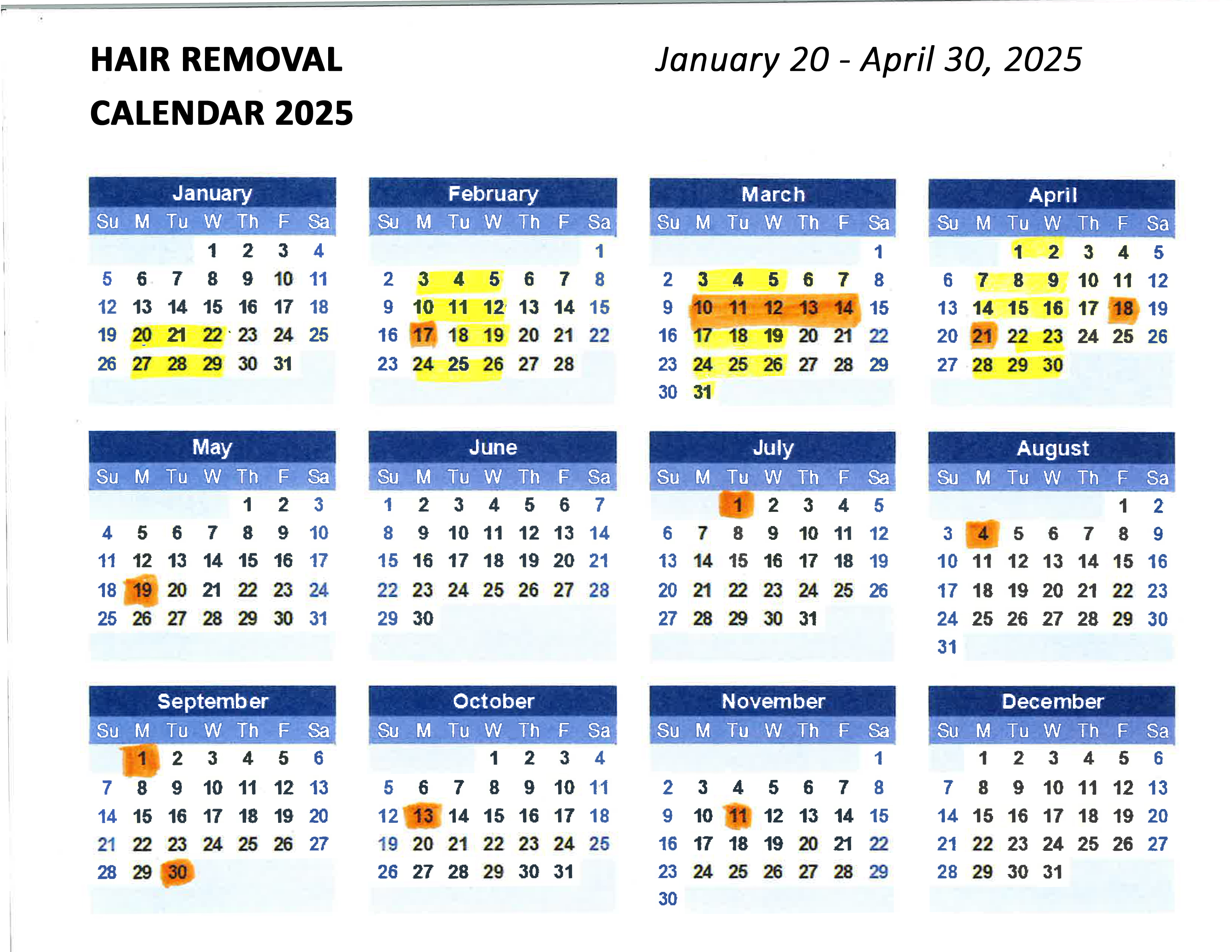2024 Hair Removal Tech calendar intake 1
